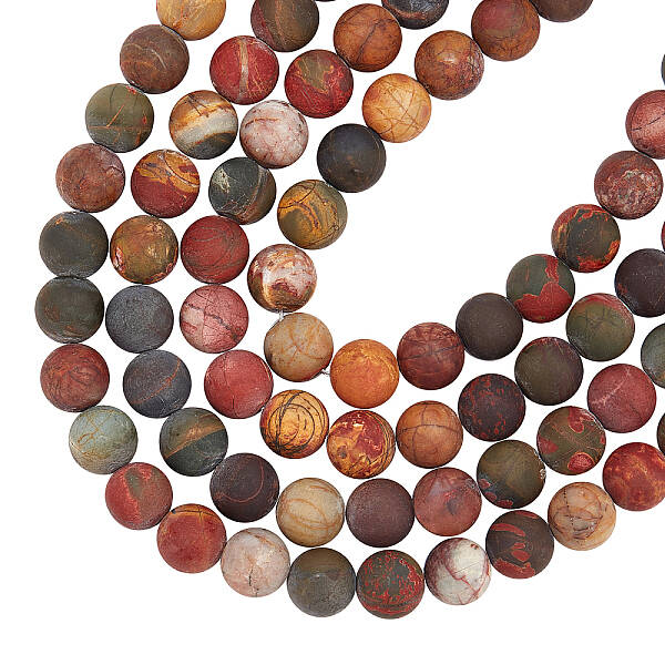 Natural Polychrome Jasper/Picasso Stone/Picasso Jasper Frosted Bead Strands