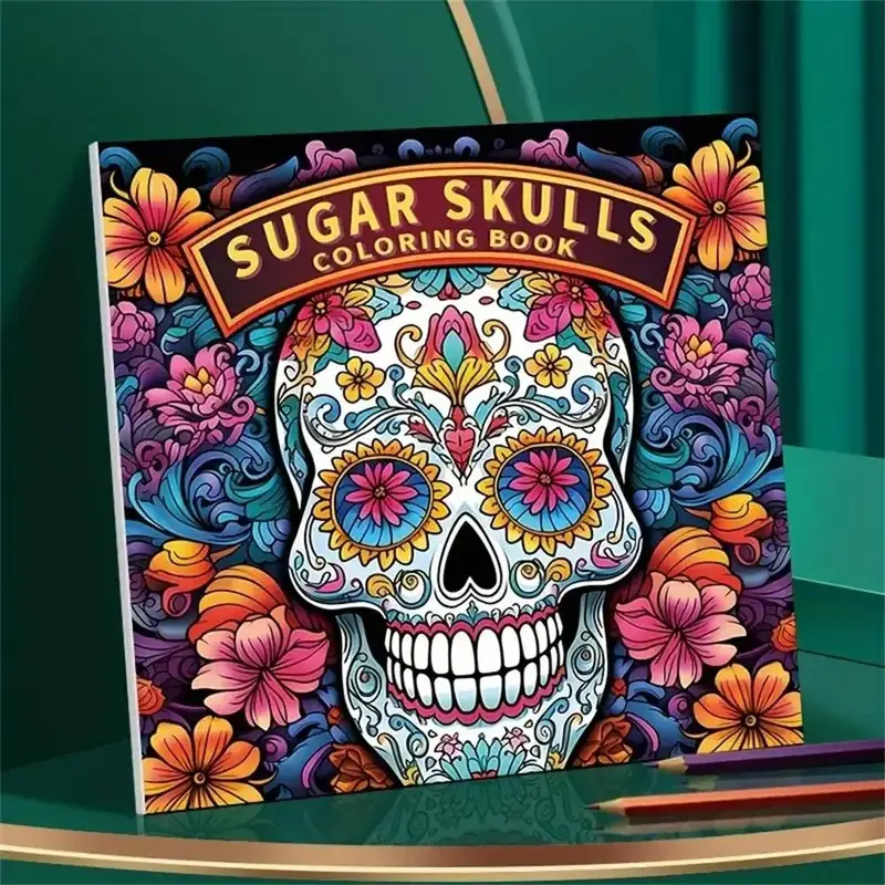 Sugar Skull Pattern Coloring Book, 1 Count 22 Pages Skull Graffiti Painting Drawing Art Book, Art Coloring Book, Kill Time Pa...