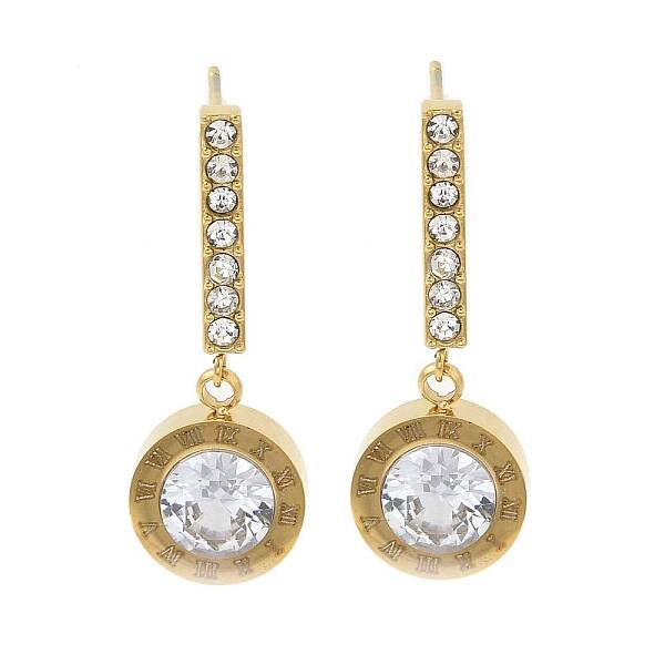 304 Stainless Steel Inlay Rhinestone & Clear Cubic Zirconia Stud Earrings for Women