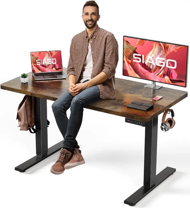 【Fall Deals For You】SIAGO Adjustable Electric Standing Desk - Sit Stand Desk with Cable Management - 3 Memory Presets Adj...