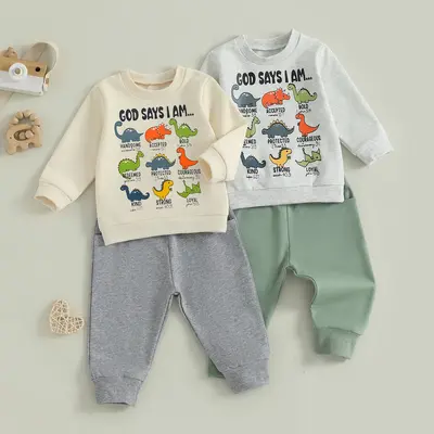 REDWOON Toddler Baby Boys Fall Winter Clothes Dinosaur Print 6 12 18 24 Months 3T 4T 5T Outfits Long Sleeve Pullover Jogger P...