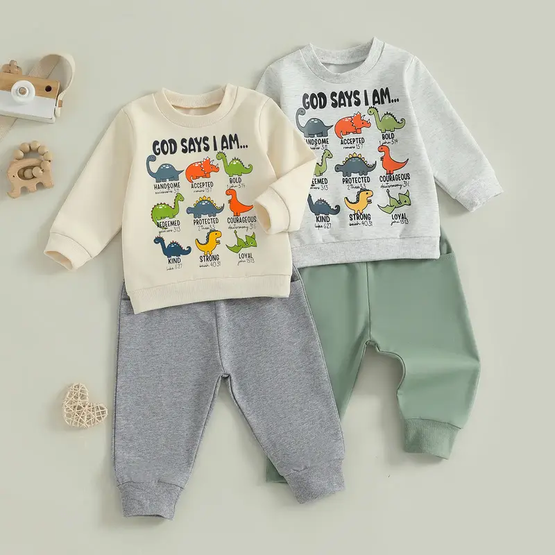 REDWOON Toddler Baby Boys Fall Winter Clothes Dinosaur Print 6 12 18 24 Months 3T 4T 5T Outfits Long Sleeve Pullover Jogger P...