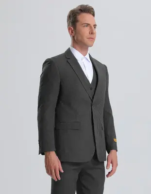 Kentucky Derby Seersucker Suits For Men - Big and Tall Seersucker Suit Mens Vested Summer Seersucker Suit in Black on Black P...