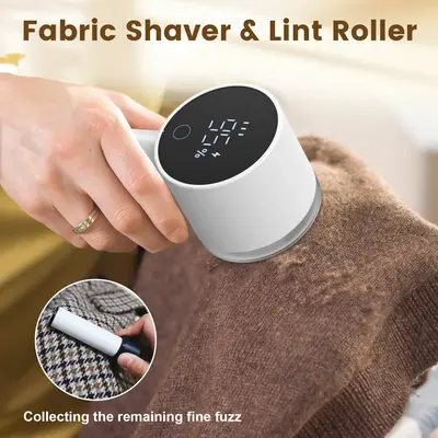 Lentorgi Fabric Shaver, 2 in 1 Rechargeable Sweater Shaver and Lint Roller, Magnetic Cap, Digital Display, 3 Speeds, 2 Extra ...