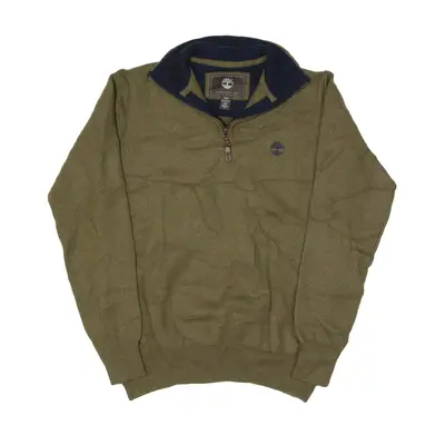 TIMBERLAND Jumper Green Tight Knit Wool 1/4 Zip Boys S