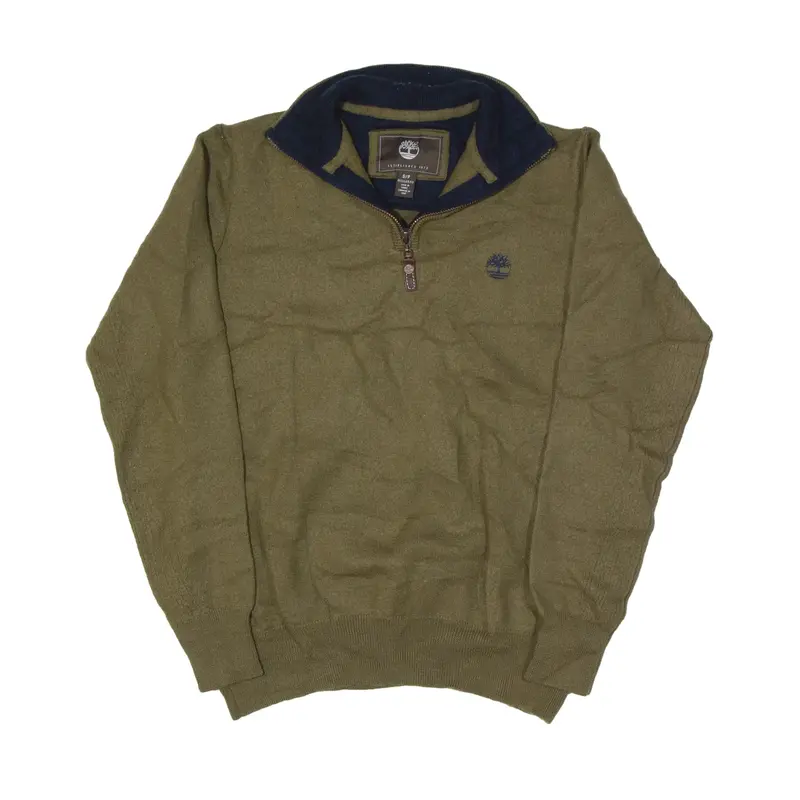 TIMBERLAND Jumper Green Tight Knit Wool 1/4 Zip Boys S