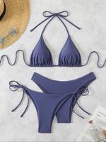 Women's Solid Color Bikini Set, Casual Fashion Chic Swimsuit Set for Beach Holiday Vacation Swimming, Ladies Swimwear for All...
