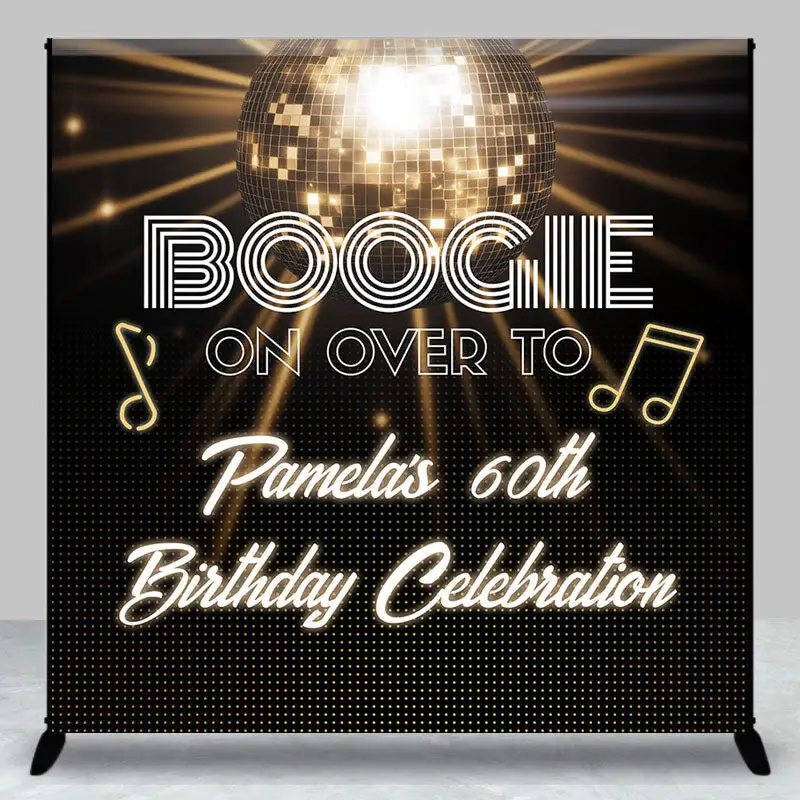 Aperturee Gold Disco Night Custom Name 60th Birthday Backdrop, 3X3FT(1X1M), 15 USD, custom birthday backdrops, DZDM1Y77-O