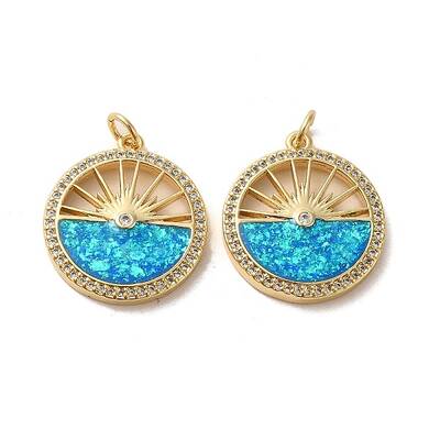Brass Micro Pave Cubic Zirconia with Synthetic Opal Pendants