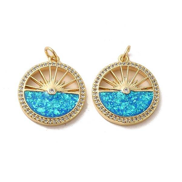 Brass Micro Pave Cubic Zirconia with Synthetic Opal Pendants