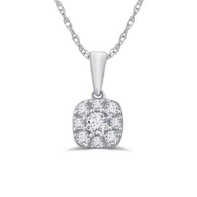 Dainty Cushion Shaped Lab Grown Cluster Diamond Necklace | 10K White Gold 1/2 ct. tw.