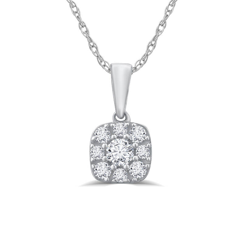 Dainty Cushion Shaped Lab Grown Cluster Diamond Necklace | 10K White Gold 1/2 ct. tw.