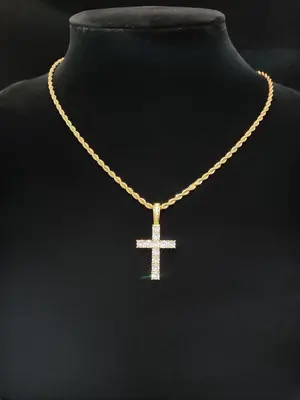 Artificial Zircon Inlaid Cross Charm Decor Pendant Necklace for Men & Women (1 Piece), Fashion Jewelry for Party, Daily Cloth...