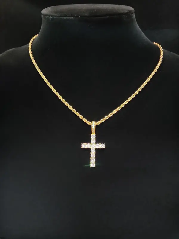Artificial Zircon Inlaid Cross Charm Decor Pendant Necklace for Men & Women (1 Piece), Fashion Jewelry for Party, Daily Cloth...