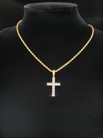 Artificial Zircon Inlaid Cross Charm Decor Cuban Link Chain Pendant Necklace for Men & Women, Prom Jewelry, Fashion Jewelry f...