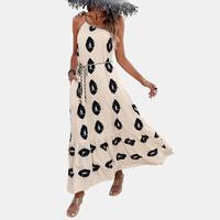 PrettyGarden Women's One Shoulder Spaghetti Strap Printed A Line Flowy Boho Maxi Long Sundress