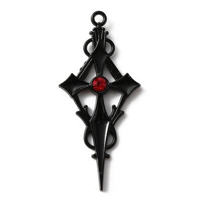 Siam Rhinestone Cross Pendatn with Black Enamel