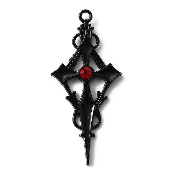 Siam Rhinestone Cross Pendatn with Black Enamel