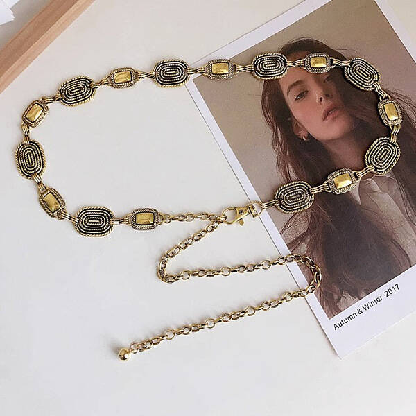 Tibetan Style Alloy Rectangle Oval Link Chain Belts for Women