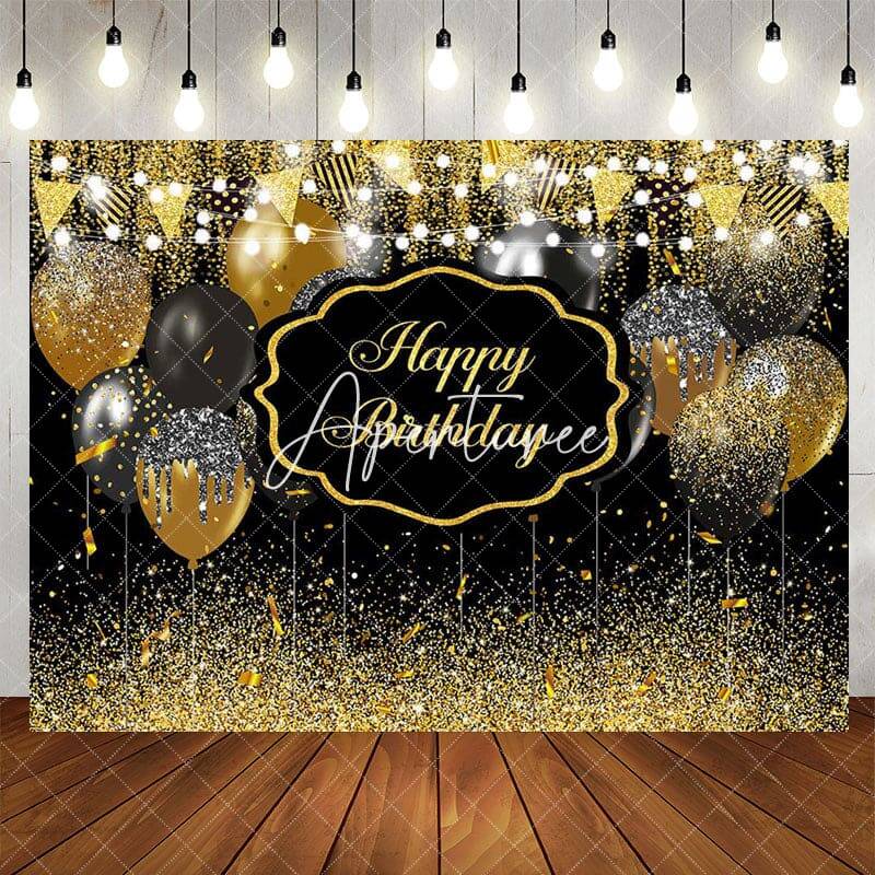 Aperturee Black Gold Glitter Lighted Happy Birthday Backdrop, 5X3FT(1.5X1M), 15.07 USD, birthday backdrops, AH0G853-E