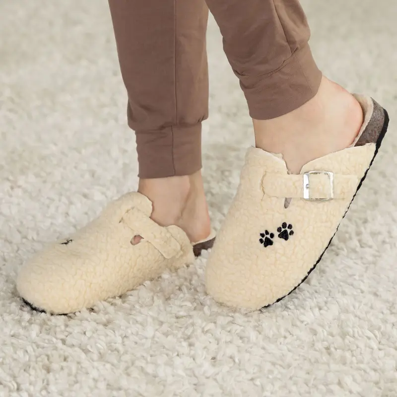 Paw Print Plush Sherpa Fleece Clog Slippers - Purple - 10