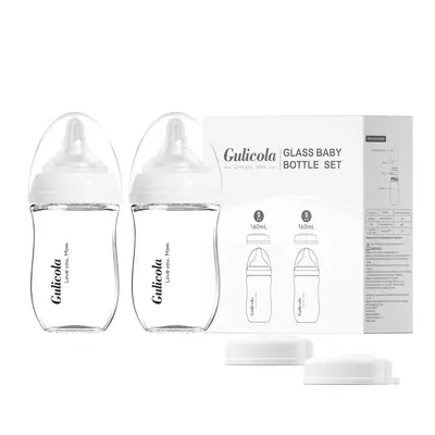 Gulicola Natural Glass Baby Bottle for Breastfeeding Babies, Newborn Anti-Colic Bottle Set with Slow Flow Nipple, 1 Months+, ...