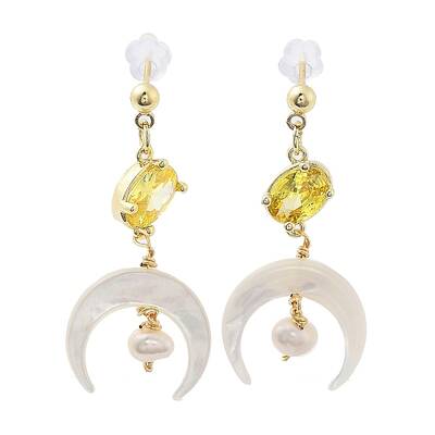 Natural Pearl & Shell Dangle Stud Earrings