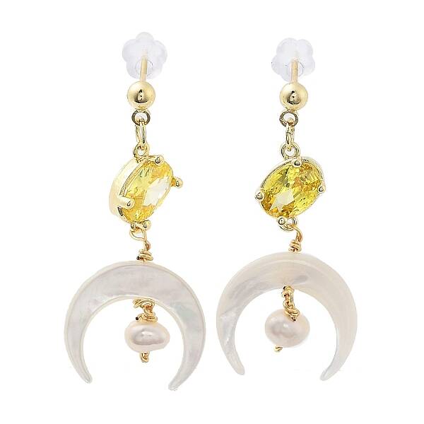 Natural Pearl & Shell Dangle Stud Earrings
