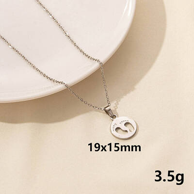 Stainless Steel Flat Round with Footprint Pendant Necklaces