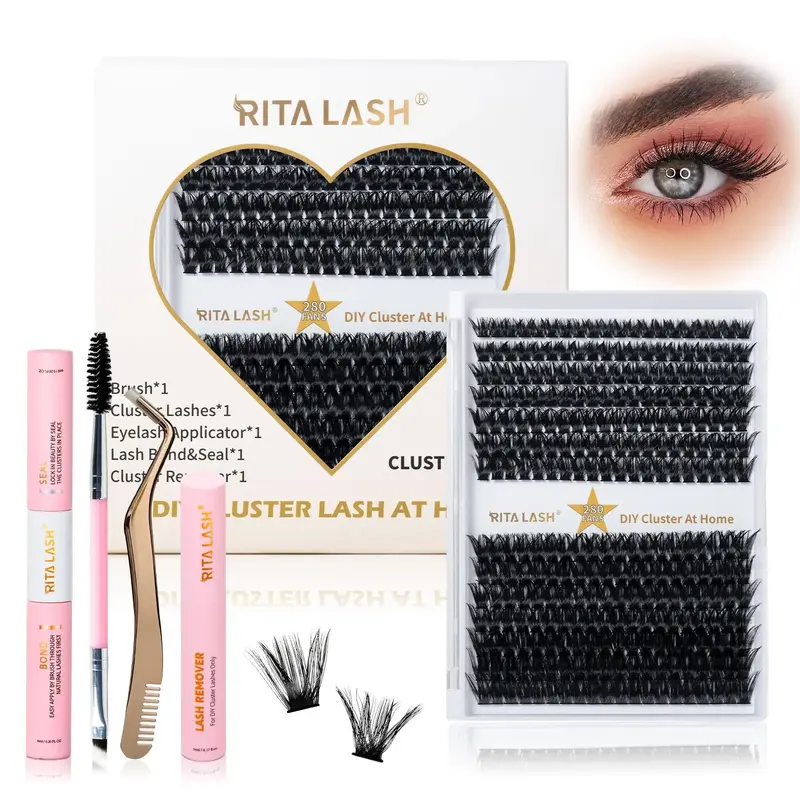 DIY Lashes Extensions Kit for Summer Makeup, 1 Set Lash Kit with 280pcs D Curl Individual Cluster Lashes, Eyelash Extensions ...
