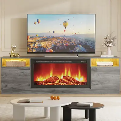 Garvee Modern TV Stand for TV Up to 75 TV, 70 Grey Television Console Table Cabinets with Storage,Wooden Entertainment Cent...
