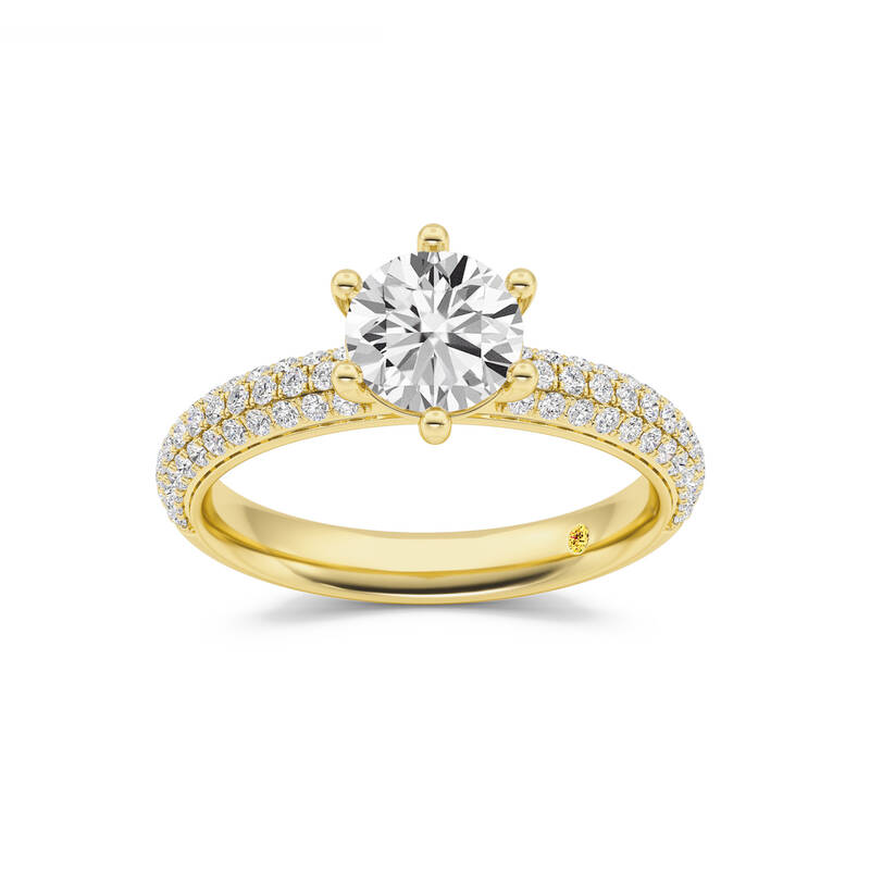 Delos Triple Row Pavé Set Round Lab Grown Diamond Engagement Ring | 10K Yellow Gold 4 3/4 CT. TW.