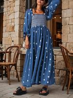 Women's Floral Embroidery Frill Trim Shirred Flounce Sleeve Moo Moo Dresses, Dresses for Women, Boho Fashion Long Sleeve Squa...