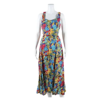 Womens Day Dress Blue Floral Sleeveless Midi S