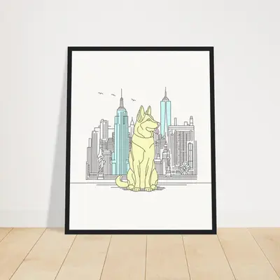 Urban Companion - Dog and Cityscape Art