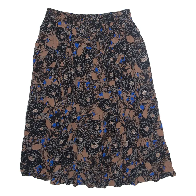 Womens A-Line Skirt Brown Knee Length Floral L