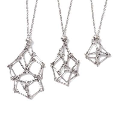 3 Pcs 201 Stainless Steel Crystal Stone Cage Pendant Necklaces