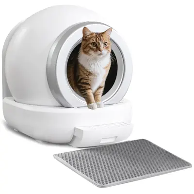 HOMALL Automatic Self-Cleaning Cat Litter Box with Plastic Pad, Smart Cat Litter Box with APP Control, White