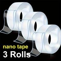 Double Sided Nano Tape, 3 Counts Reusable Traceless Strong Sticky Tape, Multipurpose Removable Washable Clear Mounting Tape S...