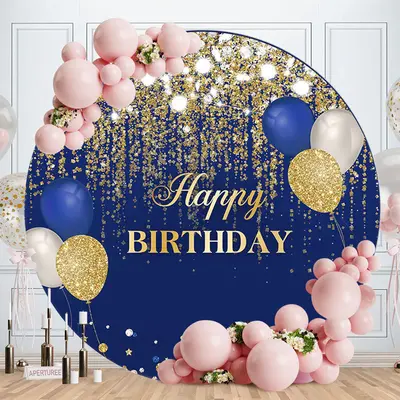Aperturee Navy Blue Balloons Circle Birthday Backdrop | Customized Backdrop For Birthday | Circle Birthday Backdrop Cover | R...