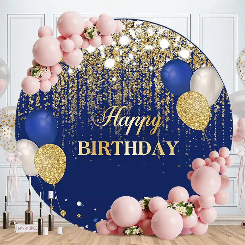 Aperturee Navy Blue Balloons Circle Birthday Backdrop | Customized Backdrop For Birthday | Circle Birthday Backdrop Cover | R...