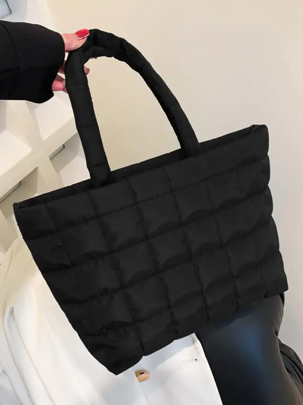 Women's Elegant Plaid Tote Bag, Simple Plain Commuter Large Capacity Shoulder Bag, Fashionable Tote Bag for Women & Girls for...