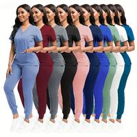 1 Set Women's Polyester Scrubs, Fitted Nurse Uniform with Patch Pocket, Woven Work Clothes for Beauty SPA, Veterinary Dentist...