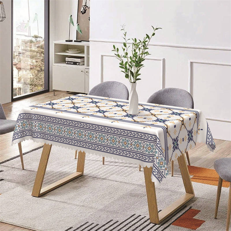 Blue White Low Pixels Pattern Rectangle Tablecloth - Aperturee
