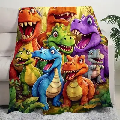 Dinosaur Pattern Blanket, 1/2 Counts Soft Air-conditioned Room Throw, Warm Nap Blanket for Home Office Travel Camping