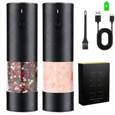 Rechargeable Electric Pepper and Salt Grinder Set, Portable Handheld Spices Grinder for Kitchen,LED warm light,Adjustable Coa...