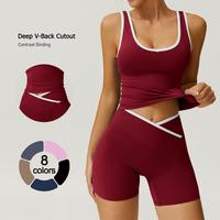 TIMEOFF Color-Blocked Halter Crop Tube Top & Mid-Rise Shorts Set | Yoga, Gym & Back-to-School Activewear | Stretch Fabric, Su...