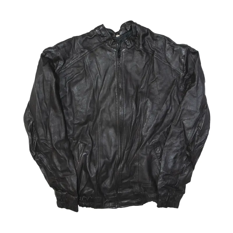 Biker Leather Jacket Black 90s Womens L