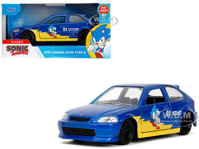 1997 Honda Civic Type R Blue Metallic with Graphics Sonic the Hedgehog (1991) Video Game Hollywood Rides Series 1/32 Diecast ...
