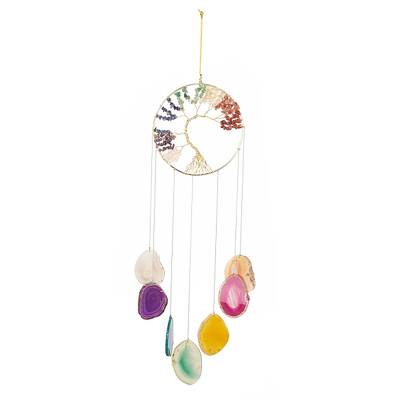 Chakra Flat Round with Tree of Life Wire Wrapped Wind Chimes